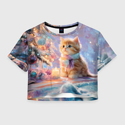 Женский топ Маленький котенок встречает Новый год