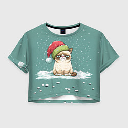 Женский топ Недовольный новогодний котик