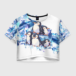 Футболка 3D укороченная женская Пингвины и лёд, цвет: 3D-принт