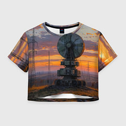 Футболка 3D укороченная женская Радиоэфир на закате, цвет: 3D-принт