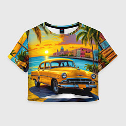 Футболка 3D укороченная женская Золотой закат над набережной, цвет: 3D-принт