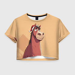 Футболка 3D укороченная женская Уставшая за год лошадка, цвет: 3D-принт