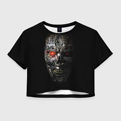 Футболка 3D укороченная женская Terminator Skull, цвет: 3D-принт