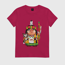 Футболка хлопковая женская Забавные Индейцы 9, цвет: маджента