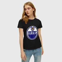 Футболка хлопковая женская Edmonton Oilers, цвет: черный — фото 2