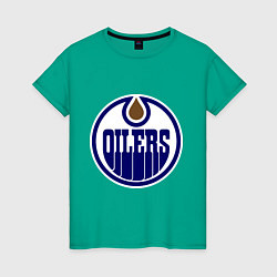 Футболка хлопковая женская Edmonton Oilers, цвет: зеленый