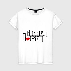 Футболка хлопковая женская I love Liberty city, цвет: белый