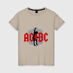 Футболка хлопковая женская AC/DC: Angus Young, цвет: миндальный