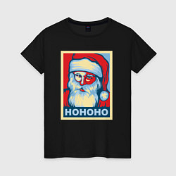 Футболка хлопковая женская Santa HOHOHO, цвет: черный