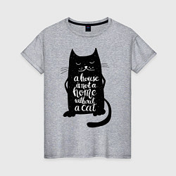Футболка хлопковая женская Черный кот, цвет: меланж