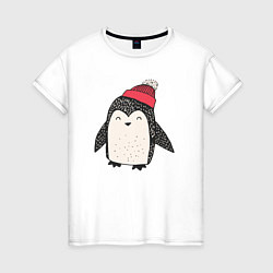 Женская футболка Зимний пингвин-мальчик