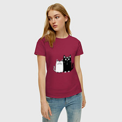 Футболка хлопковая женская Удивленные коты, цвет: маджента — фото 2