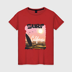 Футболка хлопковая женская Surf California, цвет: красный