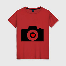 Футболка хлопковая женская Фотоаппарат с сердцем, цвет: красный