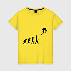 Футболка хлопковая женская Эволюция лыжник, цвет: желтый