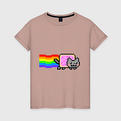 Футболка хлопковая женская Nyan Cat, цвет: пыльно-розовый