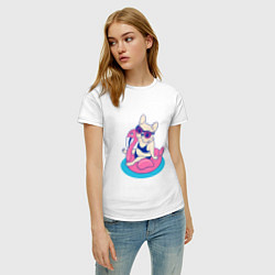 Футболка хлопковая женская Мопс на фламинго, цвет: белый — фото 2