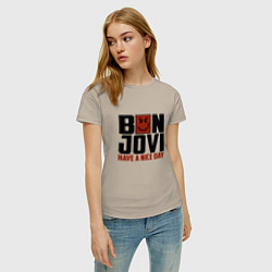 Футболка хлопковая женская Bon Jovi: Nice day, цвет: миндальный — фото 2