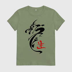 Футболка хлопковая женская Иероглиф дракон, цвет: авокадо