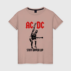 Футболка хлопковая женская AC/DC: Stiff Upper Lip, цвет: пыльно-розовый