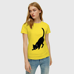 Футболка хлопковая женская ЧернаяБелая кошечка, цвет: желтый — фото 2