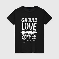 Футболка хлопковая женская Ghouls Love Coffee, цвет: черный