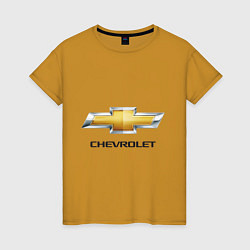 Футболка хлопковая женская Chevrolet логотип, цвет: горчичный