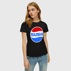 Футболка хлопковая женская Sushi Pepsi, цвет: черный — фото 2