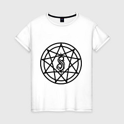 Футболка хлопковая женская Slipknot Pentagram, цвет: белый