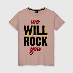 Футболка хлопковая женская We will rock you!, цвет: пыльно-розовый