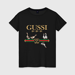 Футболка хлопковая женская GUSSI Village Version, цвет: черный