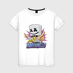 Футболка хлопковая женская Marshmello Music, цвет: белый