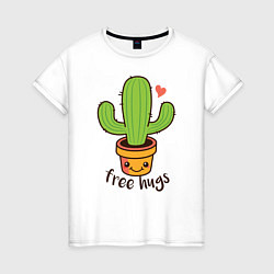 Футболка хлопковая женская Cactus: free hugs, цвет: белый