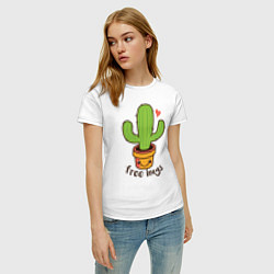 Футболка хлопковая женская Cactus: free hugs, цвет: белый — фото 2