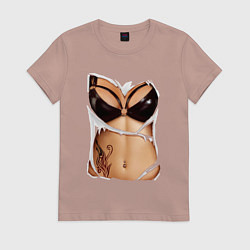 Футболка хлопковая женская Кожаный бюст, цвет: пыльно-розовый