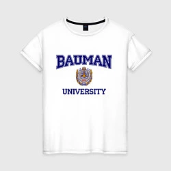 Футболка хлопковая женская BAUMAN University, цвет: белый