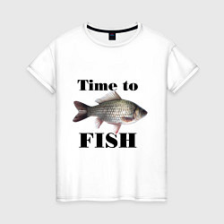 Футболка хлопковая женская Time to fish, цвет: белый