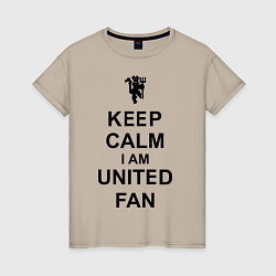 Футболка хлопковая женская Keep Calm & United fan, цвет: миндальный