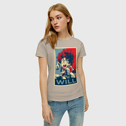 Футболка хлопковая женская Изуку Мидория, цвет: миндальный — фото 2