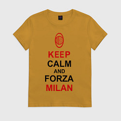 Футболка хлопковая женская Keep Calm & Forza Milan, цвет: горчичный