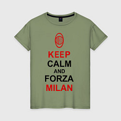 Футболка хлопковая женская Keep Calm & Forza Milan, цвет: авокадо