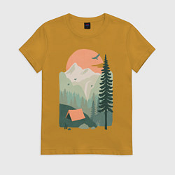 Футболка хлопковая женская Wood Adventure, цвет: горчичный