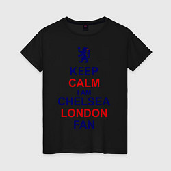 Футболка хлопковая женская Keep Calm & Chelsea London fan, цвет: черный