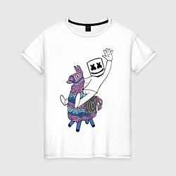 Футболка хлопковая женская Marshmello x Llama, цвет: белый
