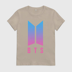 Футболка хлопковая женская BTS: Neon V, цвет: миндальный