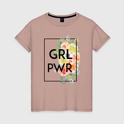 Футболка хлопковая женская GRL PWR, цвет: пыльно-розовый