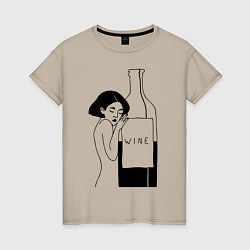 Женская футболка Девушка с бутылкой вина