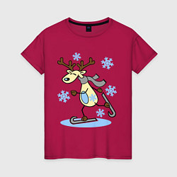 Женская футболка Олень на лыжах