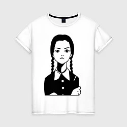 Футболка хлопковая женская Wednesday Addams, цвет: белый