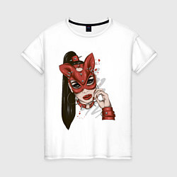 Женская футболка Девушка в маске кошки